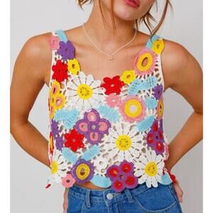 Le Lis Multicolor Crochet Floral Tank Top M/L